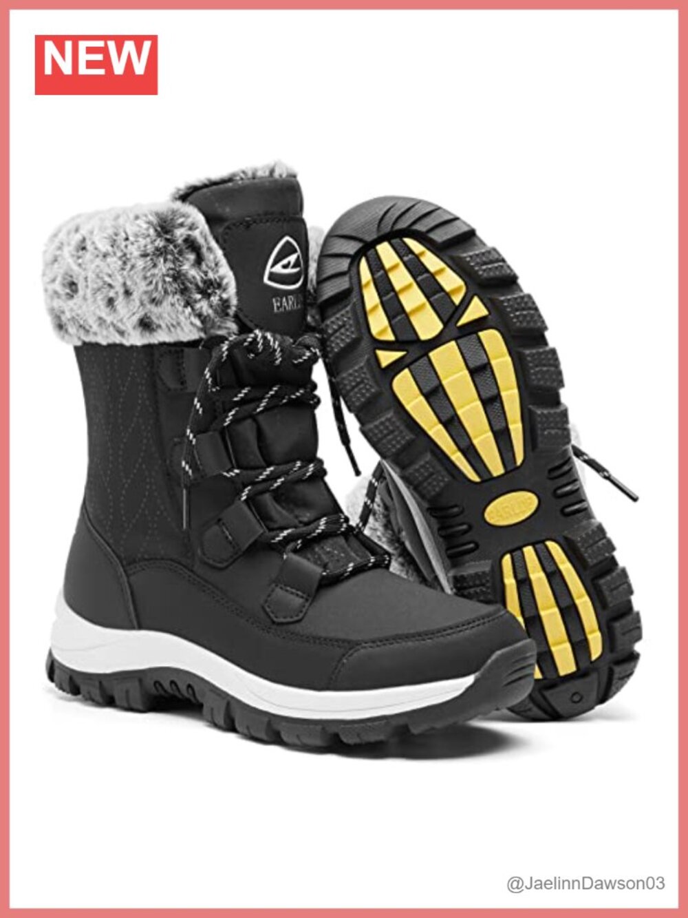 Waterproof Mid-Calf Winter Lace Up Fur Lined Snow Boots Rubber Sole
